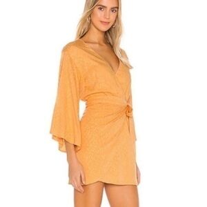 ✅ Lovers + Friends Dress Kalina Mini Faux Wrap in Tangerine Orange Leopard